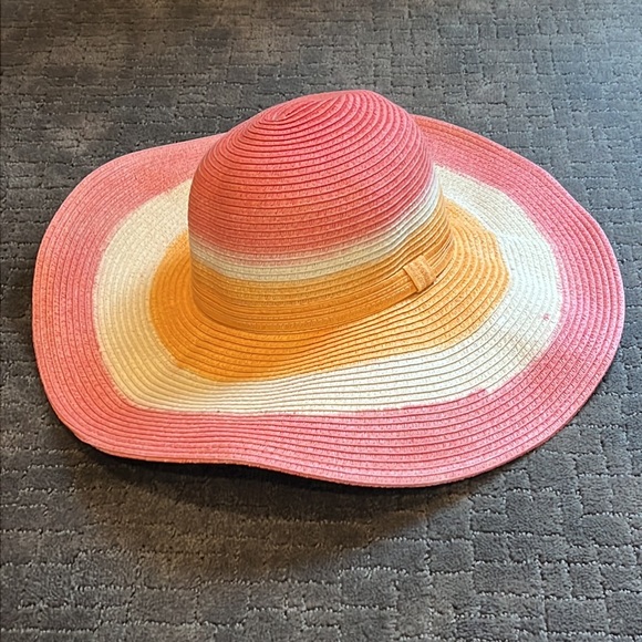 NWOT Scala Collezione Packable Straw Raffia Hat Tangerine Orange Watermelon Pink - Picture 7 of 16